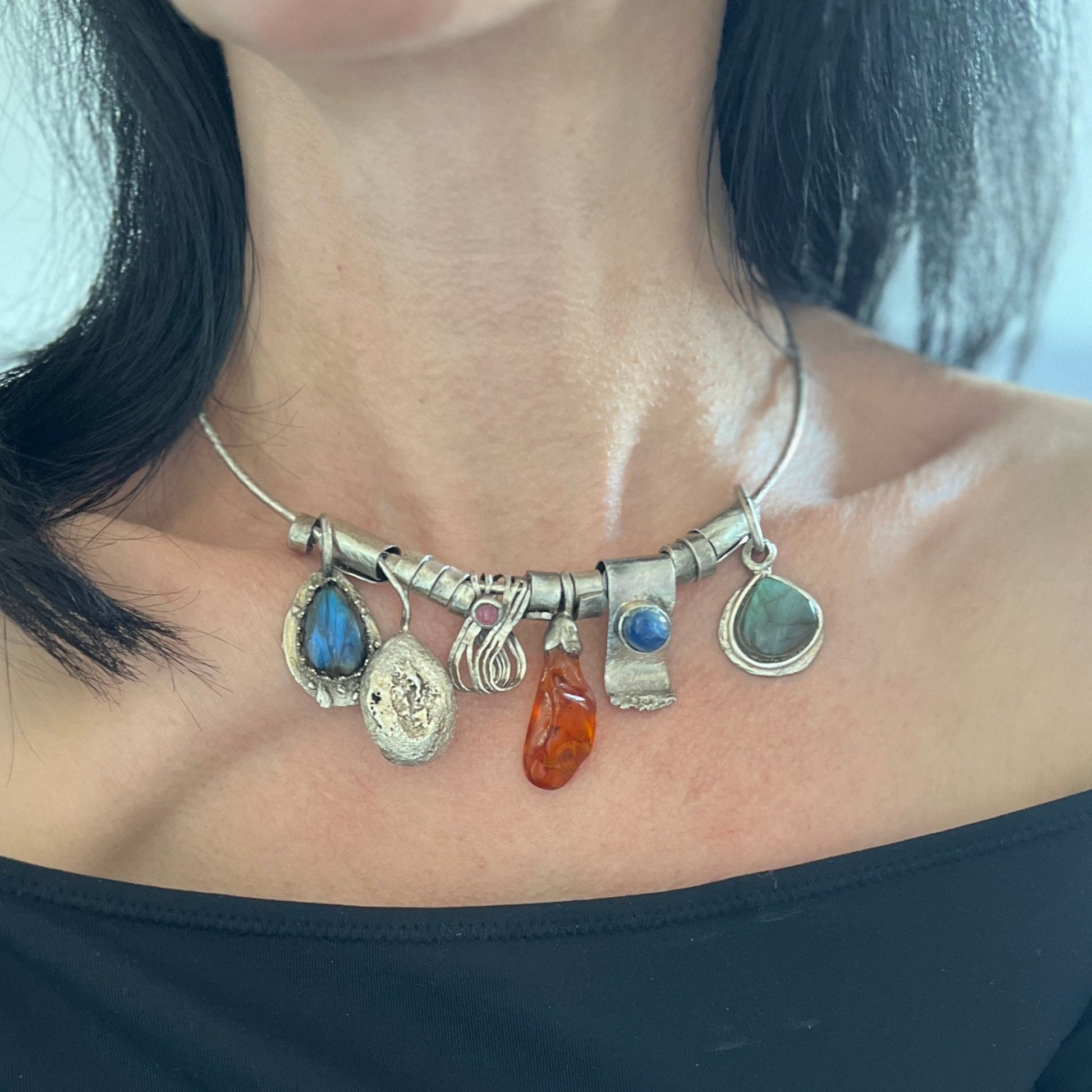 Amber Chant – Silver Bohemian Necklace. 6 elements Studio
