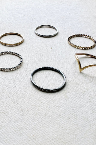 Set of stacking rings of Becoming , featuring The Six Elements Goddess - Earth Silver Stacking Rings - 6 elements Studio