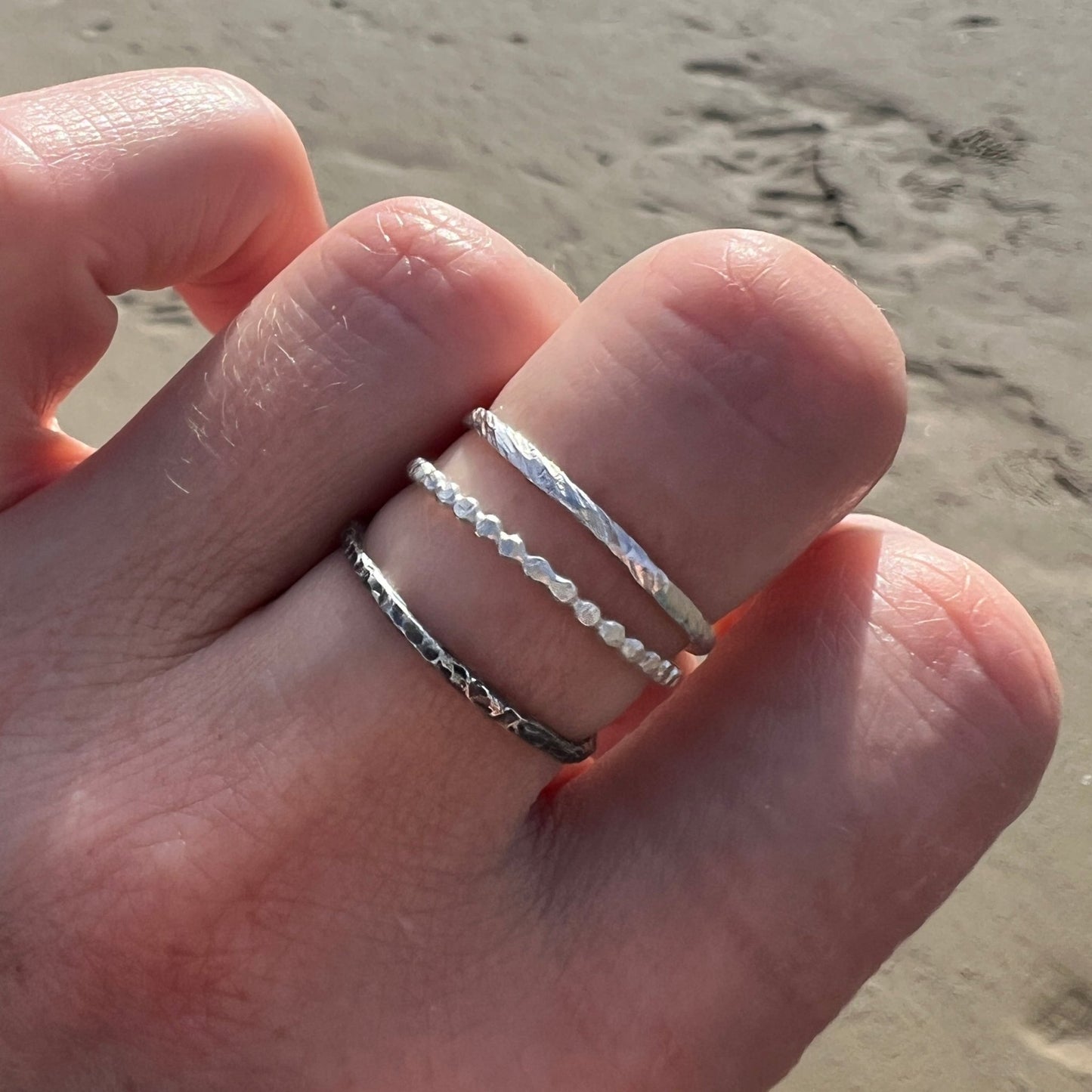 Sterling Silver Trio of stacking rings featuring The Six Elements Goddess - Earth Silver Stacking Ring- 6elements studio