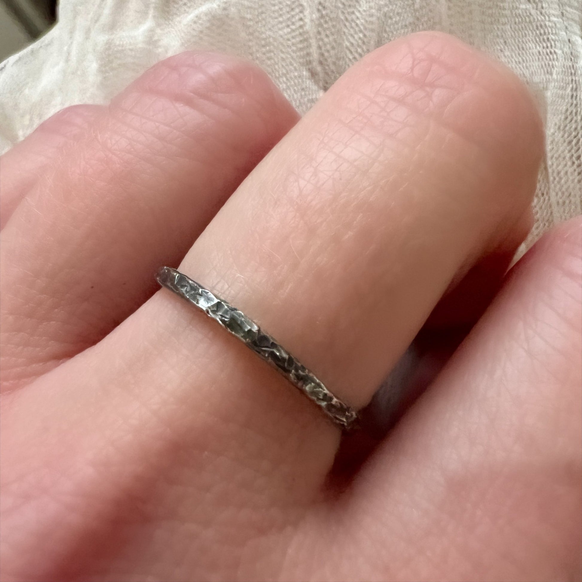 The Six Elements Goddess - Earth Silver Stacking Ring on a hand  - 6 elements Studio