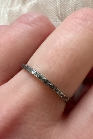 The Six Elements Goddess - Earth Silver Stacking Ring on a hand  - 6 elements Studio