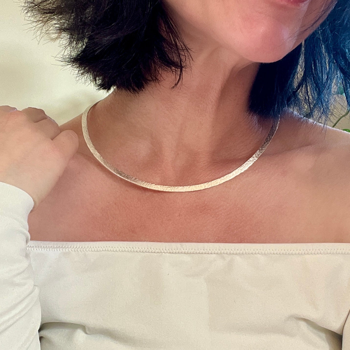 Six Elements Goddess - Silver Choker Necklace worn - 6 elements Studio