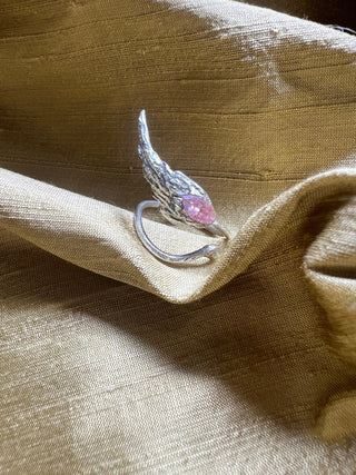 Feather &amp; Pink Zirconia Wing Ring - 6 elements Studio