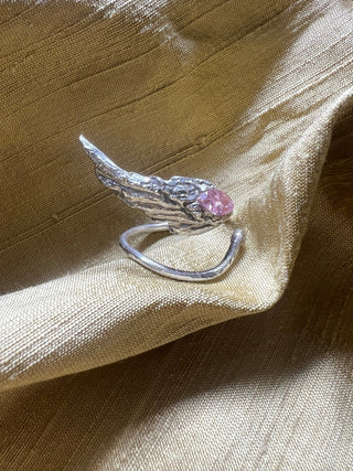 Feather &amp; Pink Zirconia Wing Ring - 6 elements Studio