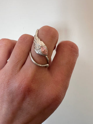 Feather & Pink Zirconia Wing Ring - 6 elements Studio