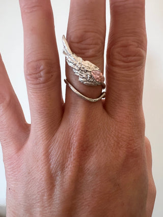 Feather & Pink Zirconia Wing Ring - 6 elements Studio