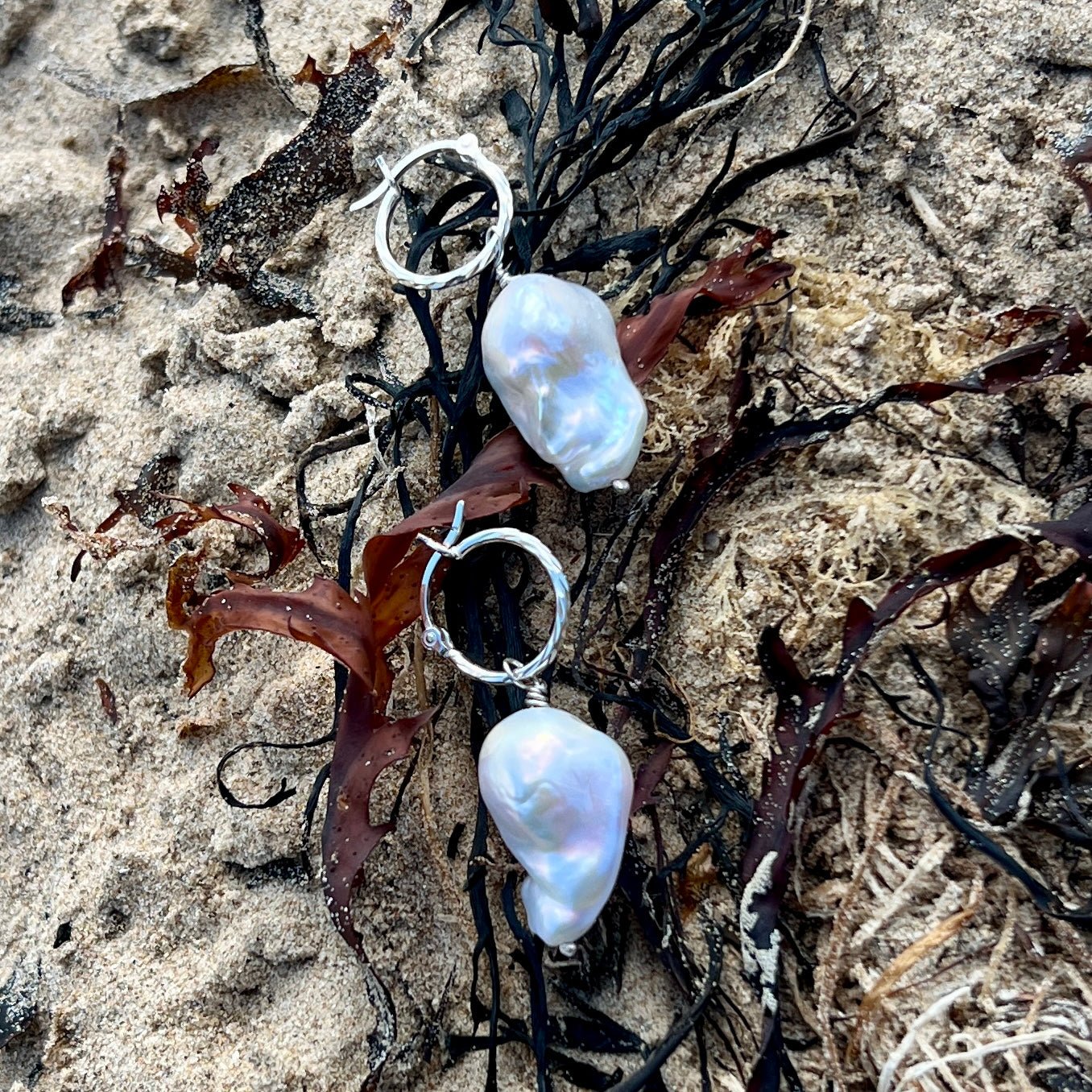 Fireball Pearl Silver Creole Earrings - 6 elements Studio