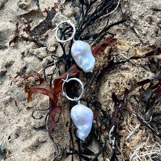 Fireball Pearl Silver Creole Earrings - 6 elements Studio