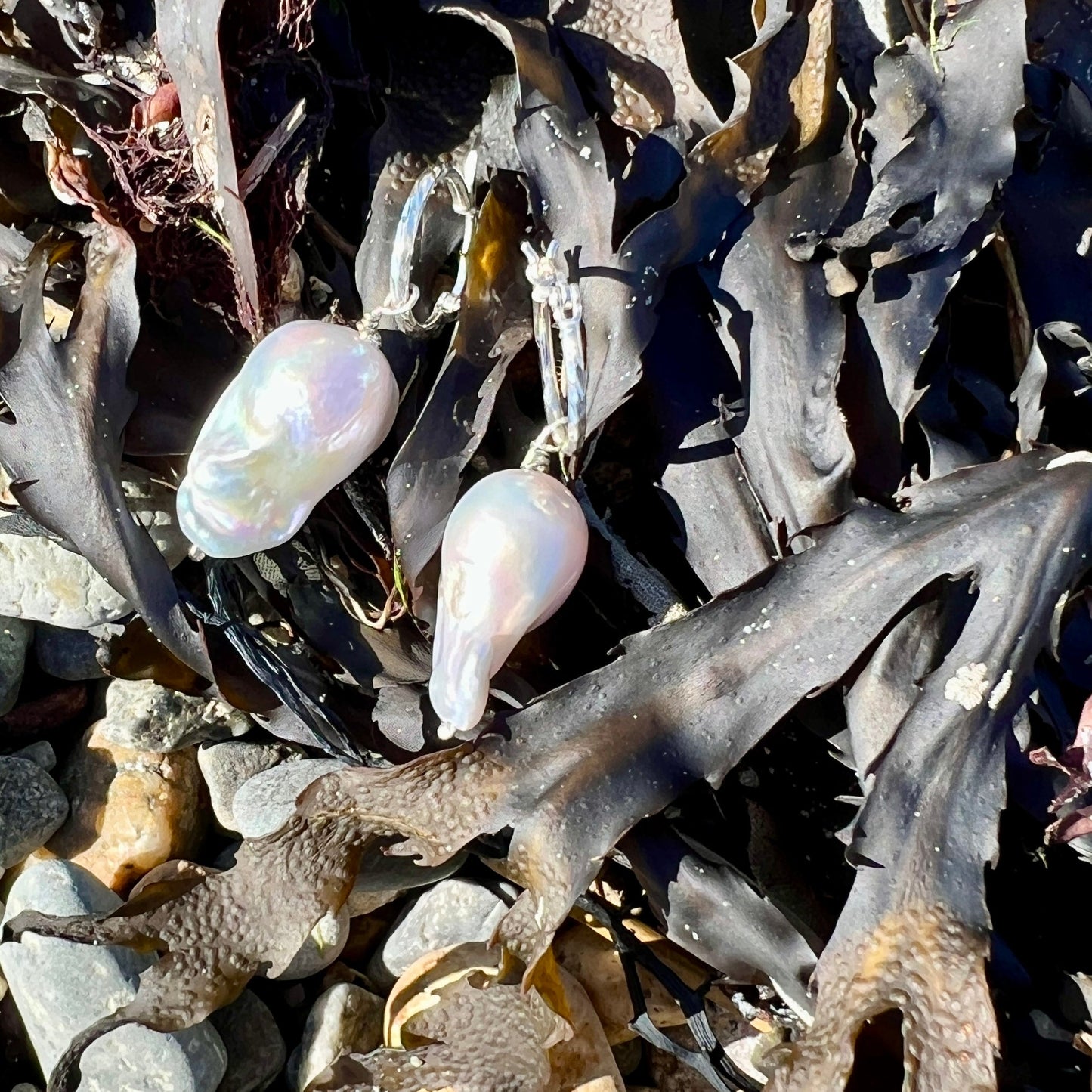 Fireball Pearl Silver Creole Earrings - 6 elements Studio