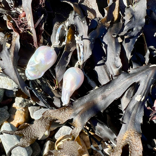 Fireball Pearl Silver Creole Earrings - 6 elements Studio