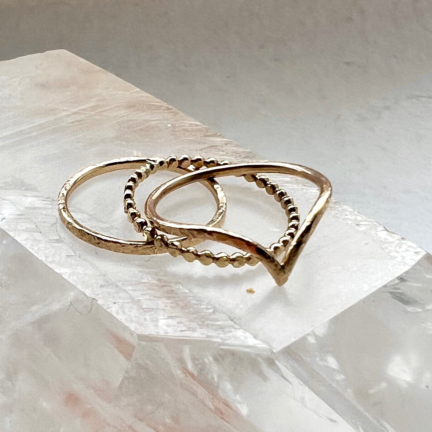 Golden Trinity – Elemental Ring Set Fire, Light and SpiritA radiant trio for passion, illumination, divine connection.