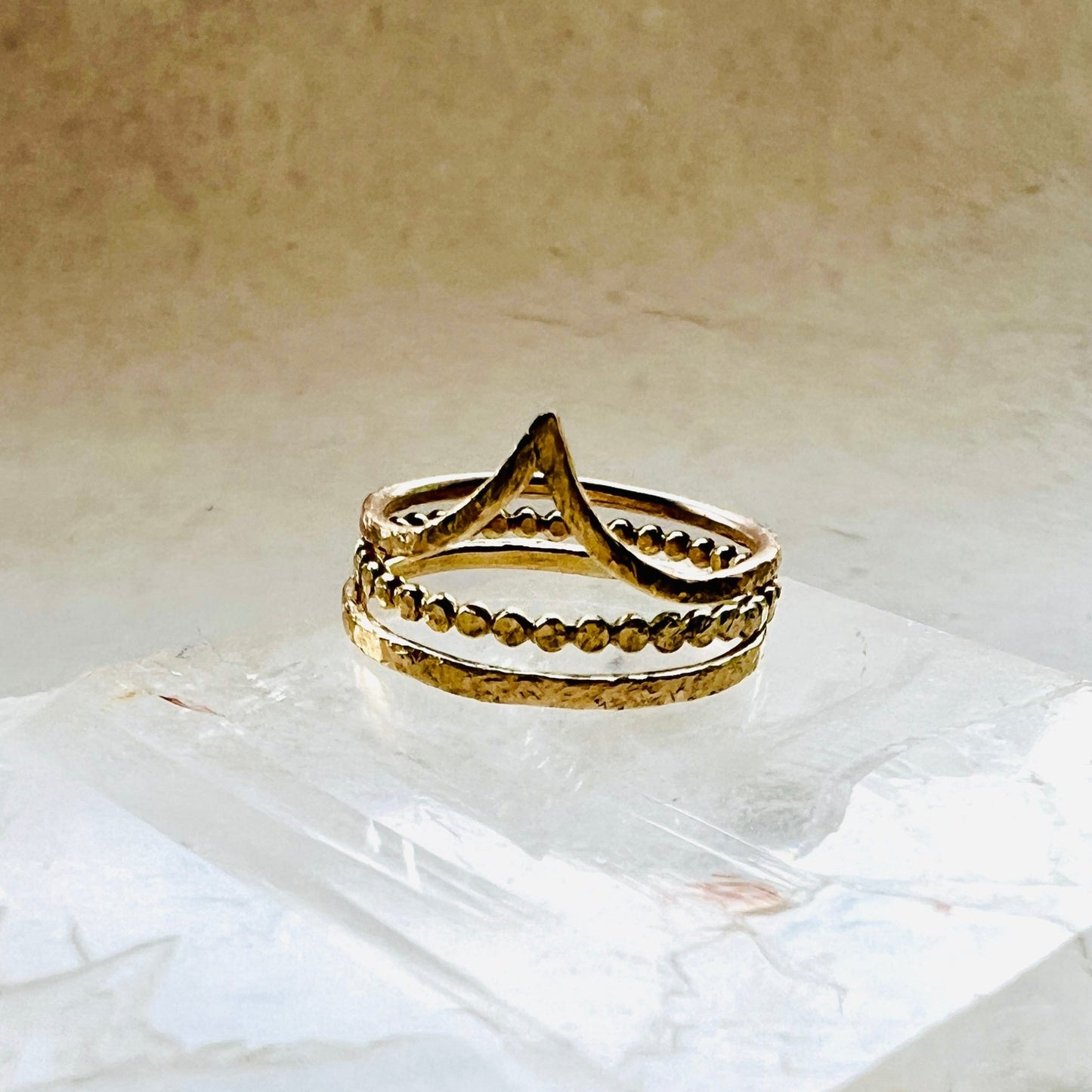 Golden Trinity – Elemental Ring Set Fire, Light and Spirit handmade in 9ct gold- 6 elements Studio