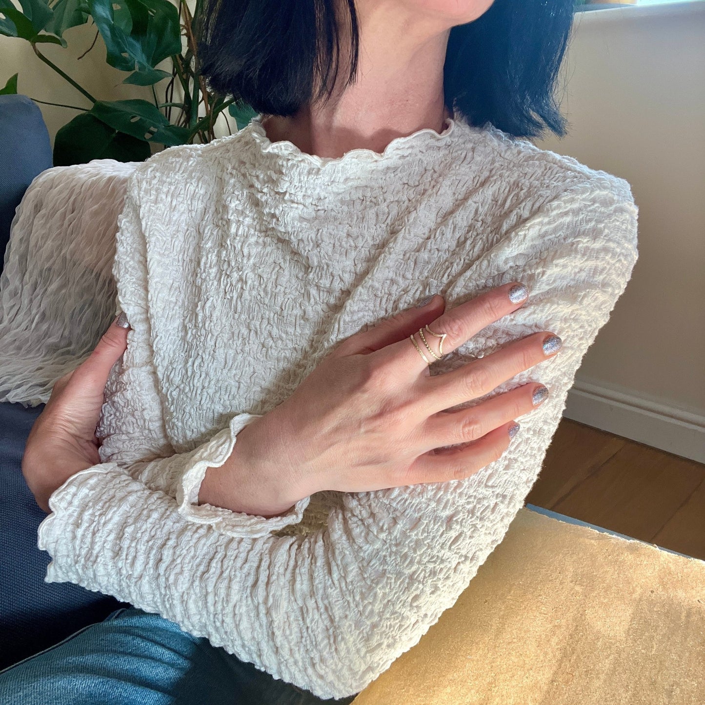 Golden Trinity – Elemental Ring Set Fire, Light and Spirit on a model - 6 elements Studio