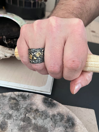 Brutalist , silver textured wide band