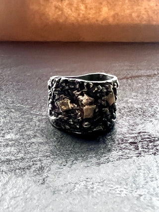 Light — The Maker Wide Band Ring in Silver & Gold Size T - 6 elements Studio