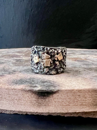 Light — The Maker Wide Band Ring in Silver & Gold Size T - 6 elements Studio