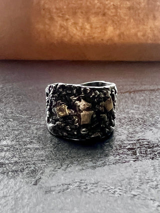 Light — The Maker Wide Band Ring in Silver & Gold Size T - 6 elements Studio