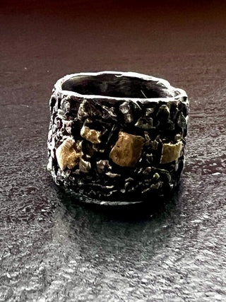 Brutalist , silver textured wide band