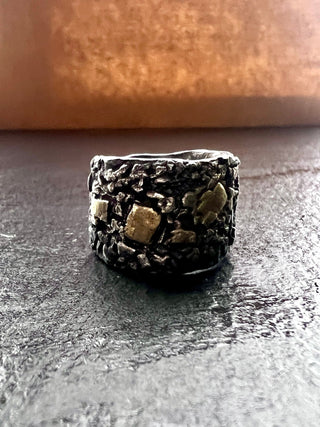 Brutalist , silver textured wide band