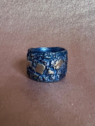 Light — The Maker Wide Band Ring in Silver & Gold size W - 6 elements Studio