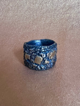 Light — The Maker Wide Band Ring in Silver & Gold size W - 6 elements Studio