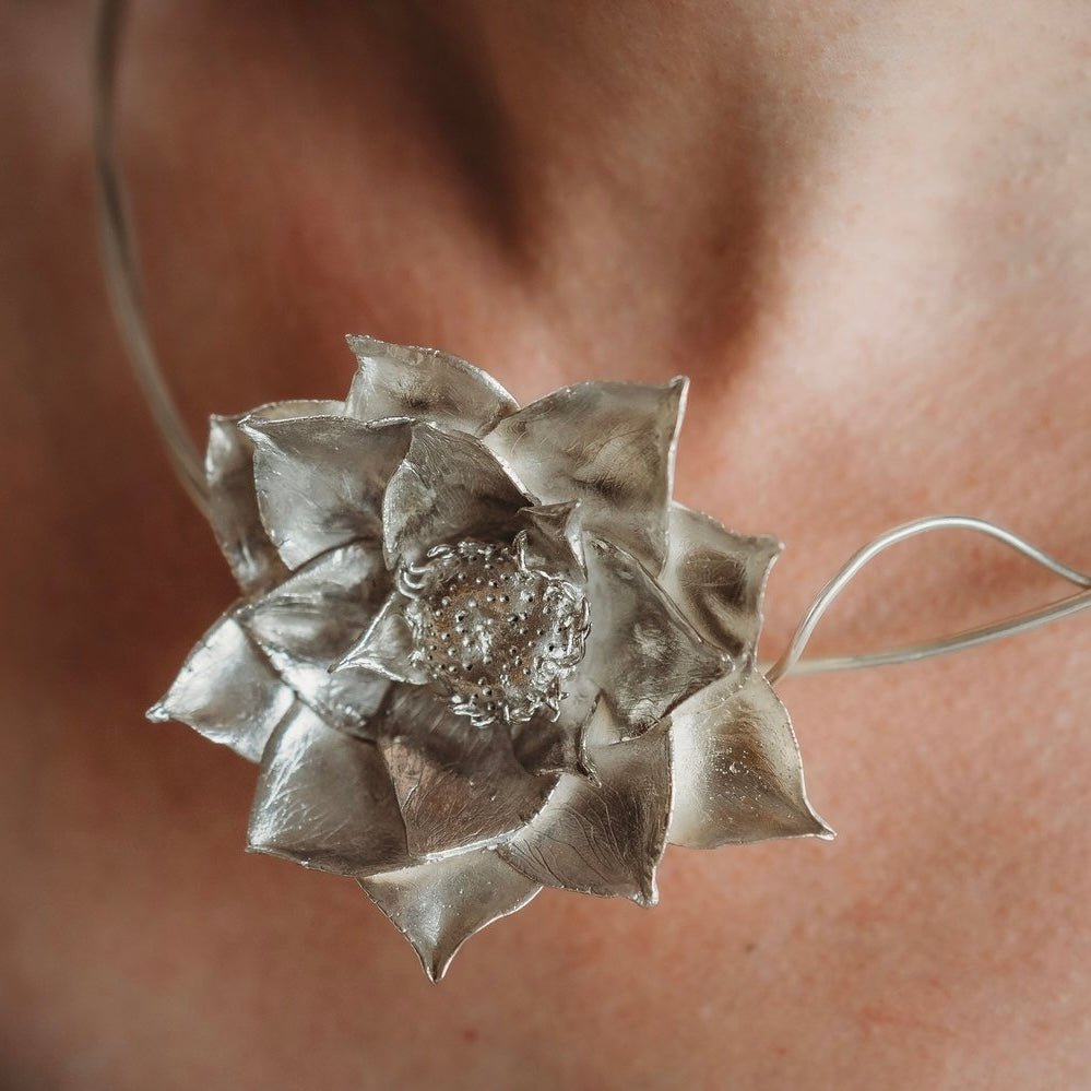 Lotus of Light: Silver Lotus Necklace - 6 elements Studio