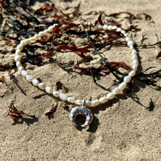 Lunar Horn – Silver Moon Goddess Pearl Necklace - 6 elements Studio