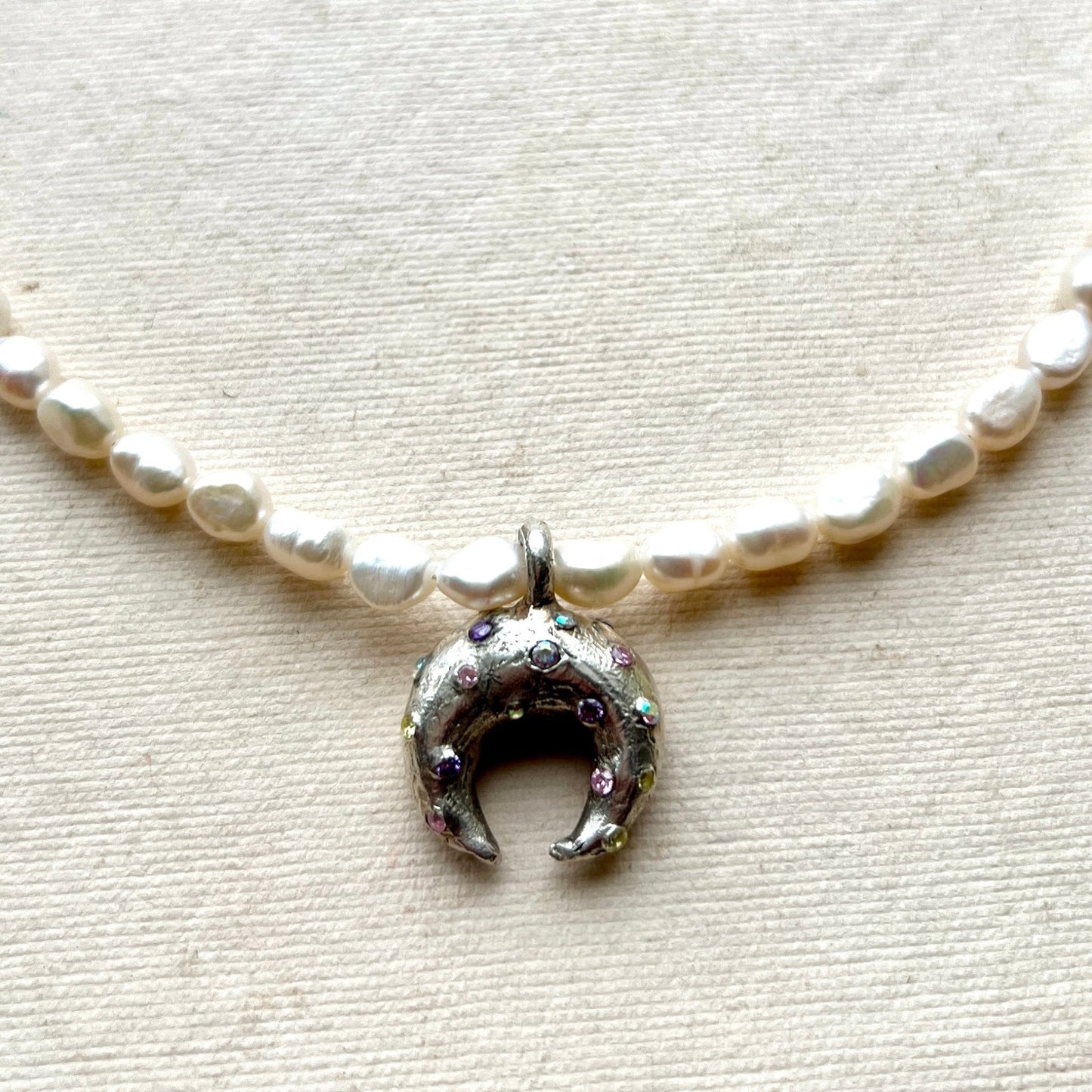 Lunar Horn – Silver Moon Goddess Pearl Necklace - 6 elements Studio