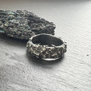 Mens Brutalist Silver Ring - 6 elements Studio