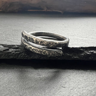 Artisan, handmade silver textured wrap ring for men
