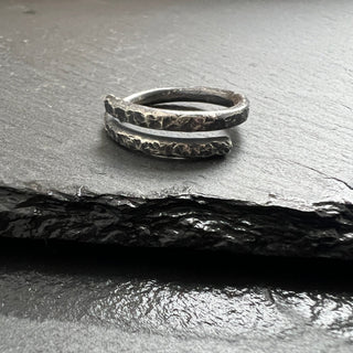 Men's Silver Hammered Adjustable Ring - 6 elements Studio