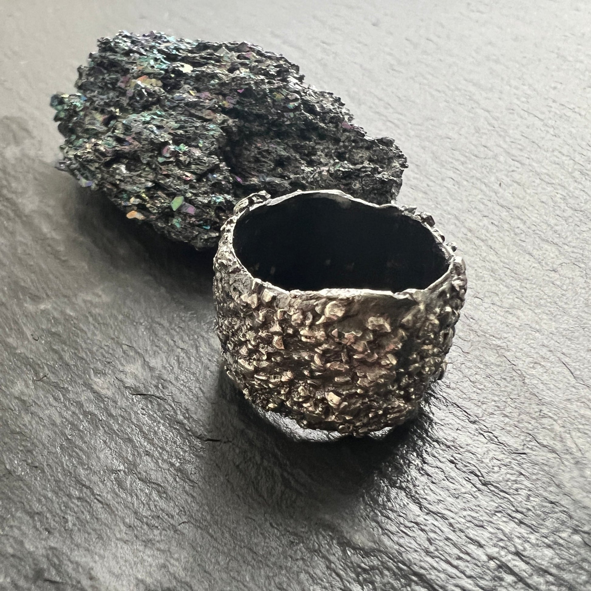 Earth — The Guardian Wide Band Ring in Silver. Handcrafted in fine silver with organic texture.- 6 elements Studio