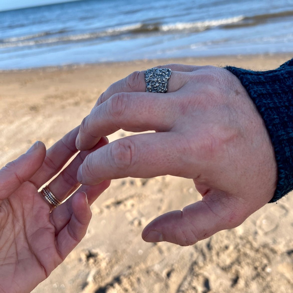 Earth — The Guardian Wide Band Ring in Silver. Handcrafted in fine silver with organic texture.