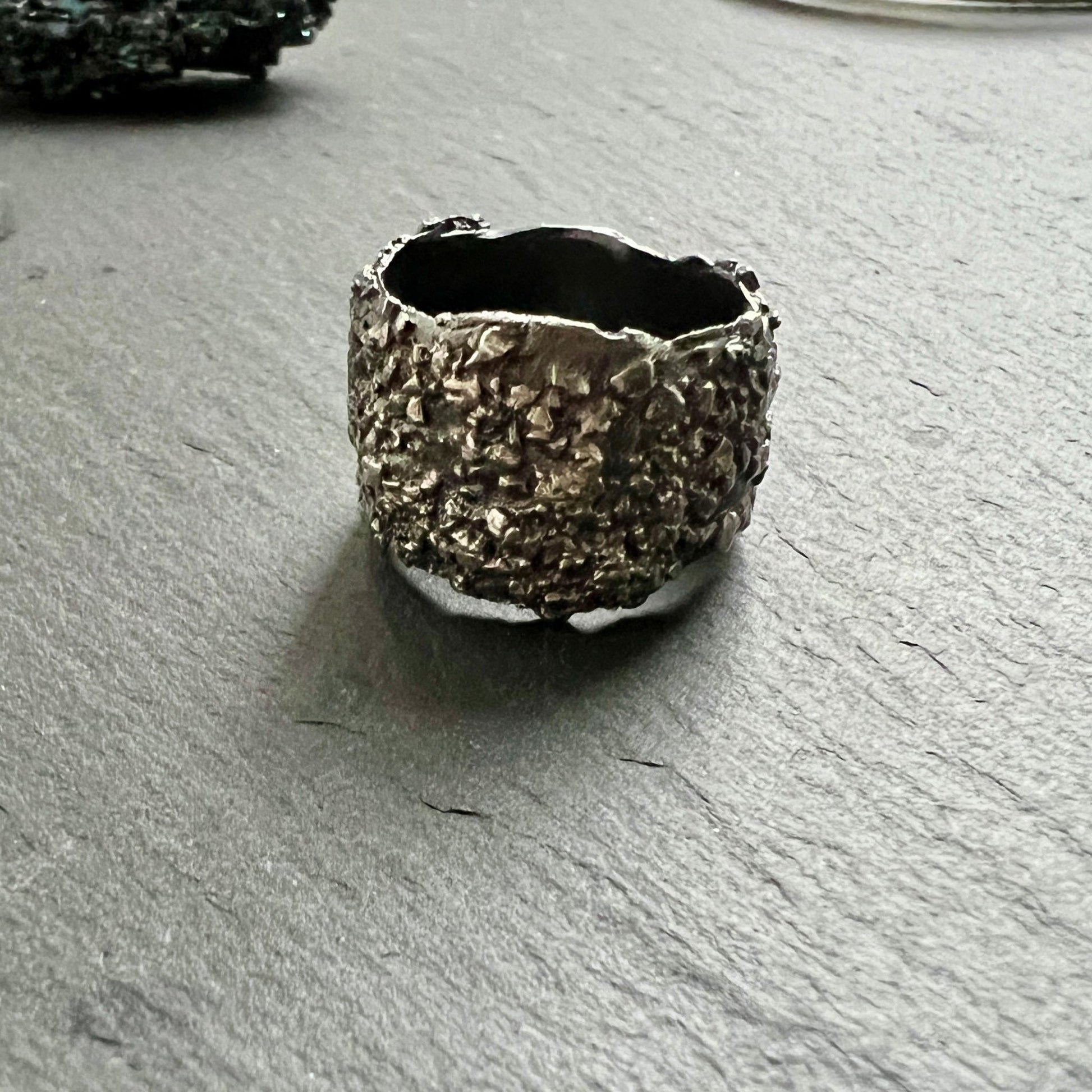 Earth — The Guardian Wide Band Ring in Silver. Handcrafted in fine silver with organic texture. - 6 elements Studio