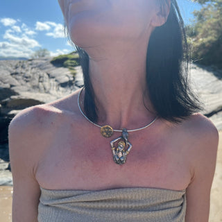 Moon Goddess with a Raven Silver Necklace : Mythic Goddess - 6 elements Studio