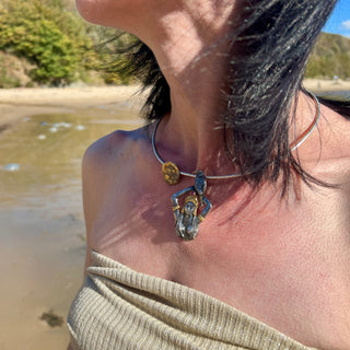 Moon Goddess with a Raven Silver Necklace : Mythic Goddess - 6 elements Studio