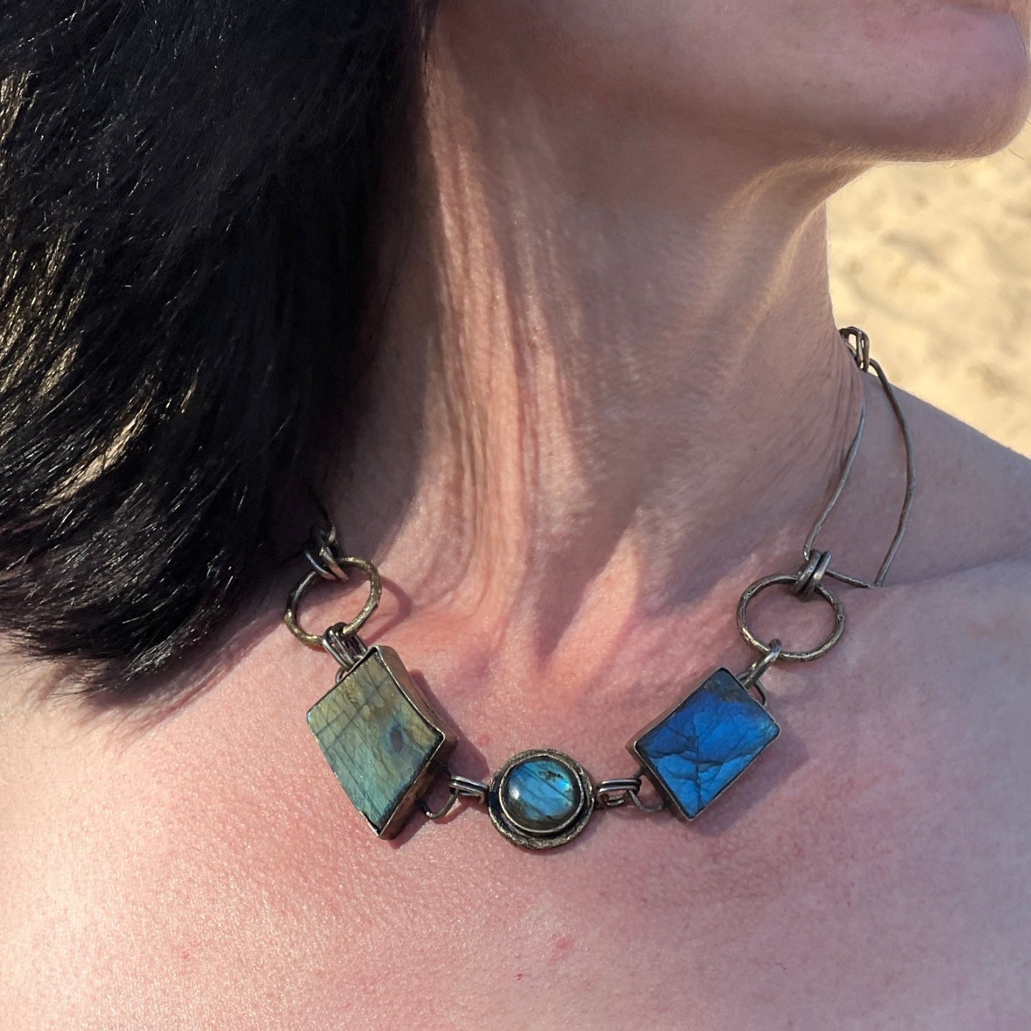 Ocean’s Whisper – One‑of‑a‑Kind Boho Statement Labradorite Necklace - 6 elements Studio