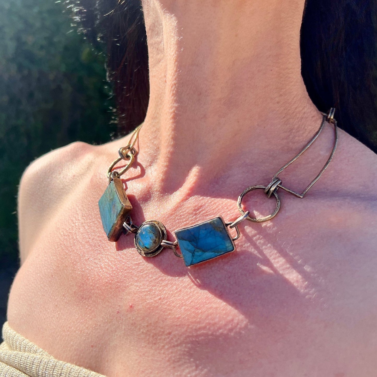 Ocean’s Whisper – One‑of‑a‑Kind Boho Statement Labradorite Necklace - 6 elements Studio