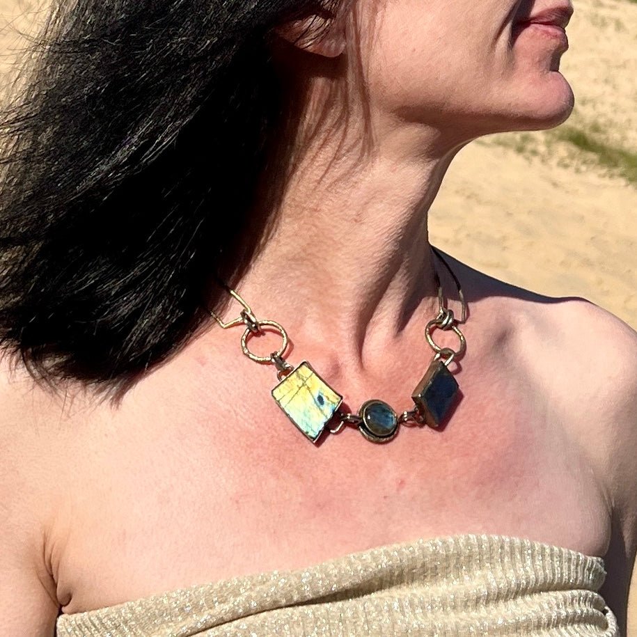 Ocean’s Whisper – One‑of‑a‑Kind Boho Statement Labradorite Necklace - 6 elements Studio