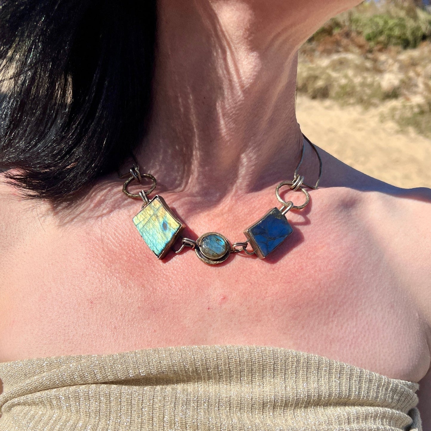 Ocean’s Whisper – One‑of‑a‑Kind Boho Statement Labradorite Necklace - 6 elements Studio