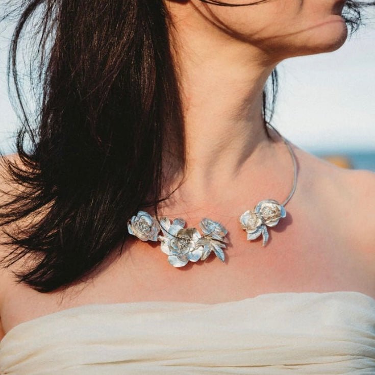 One of a kind Wild Roses silver necklace. - 6 elements Studio