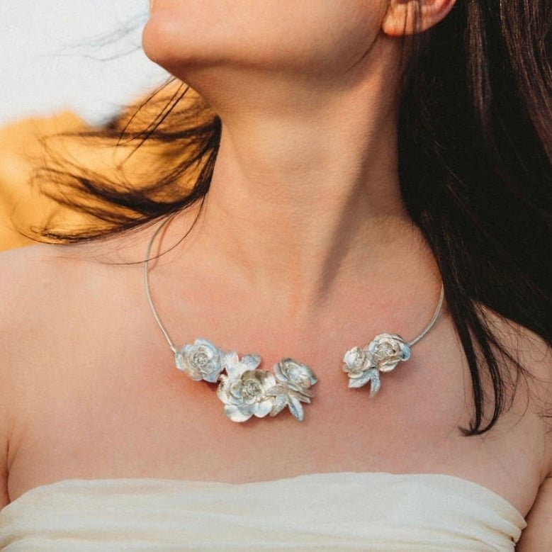 One of a kind Wild Roses silver necklace. - 6 elements Studio