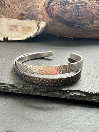 Personalised Textured Silver Bangle - Air & Fire - 6 elements Studio