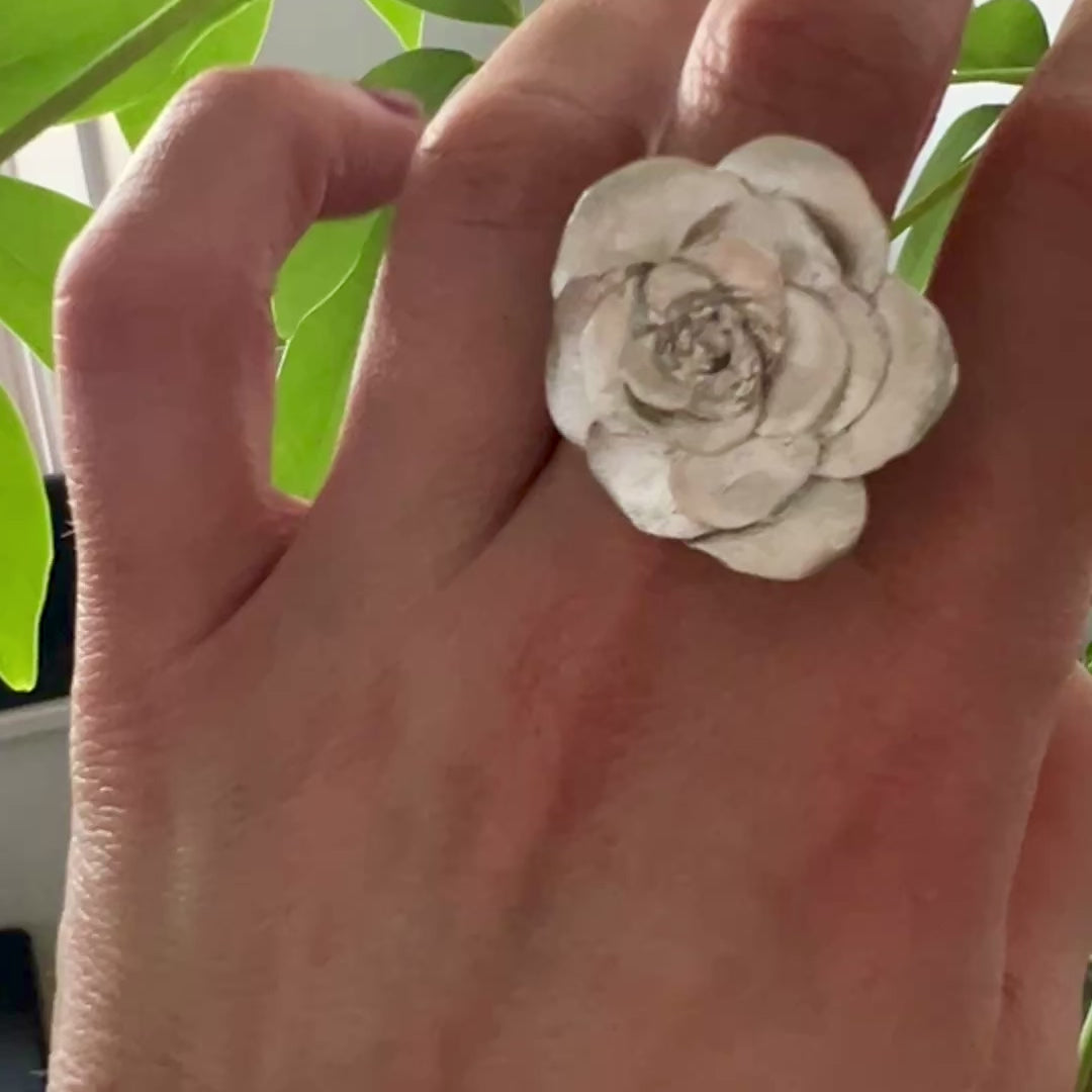 video of silver statement silver rose ring 