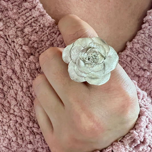 Rose Ring silver floral statement ring - 6 elements Studio