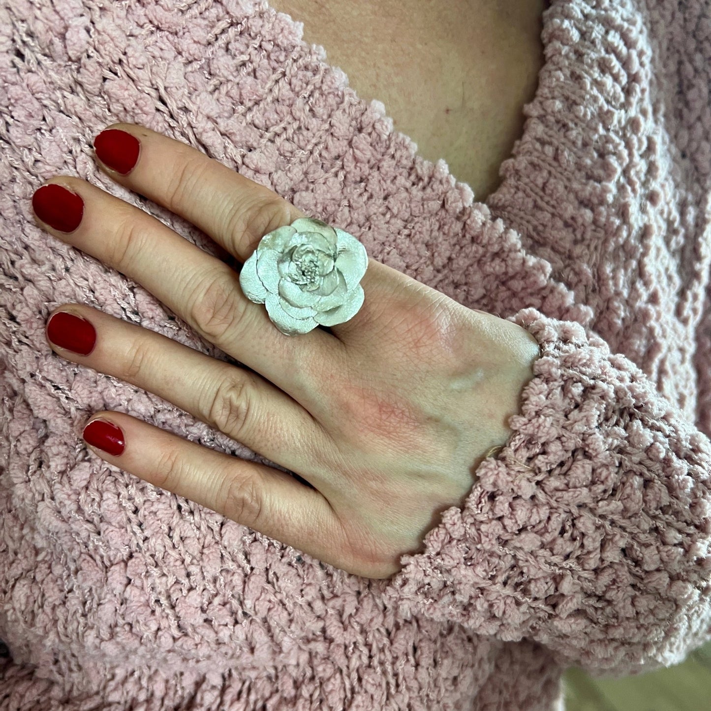 Rose Ring silver floral statement ring - 6 elements Studio