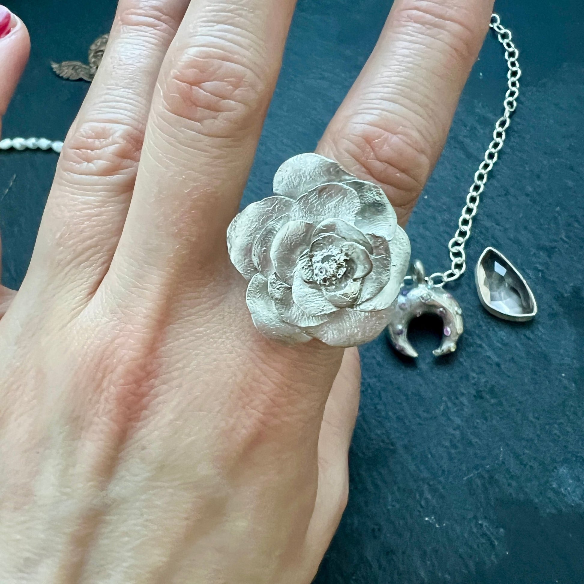 Rose Ring silver floral statement ring - 6 elements Studio