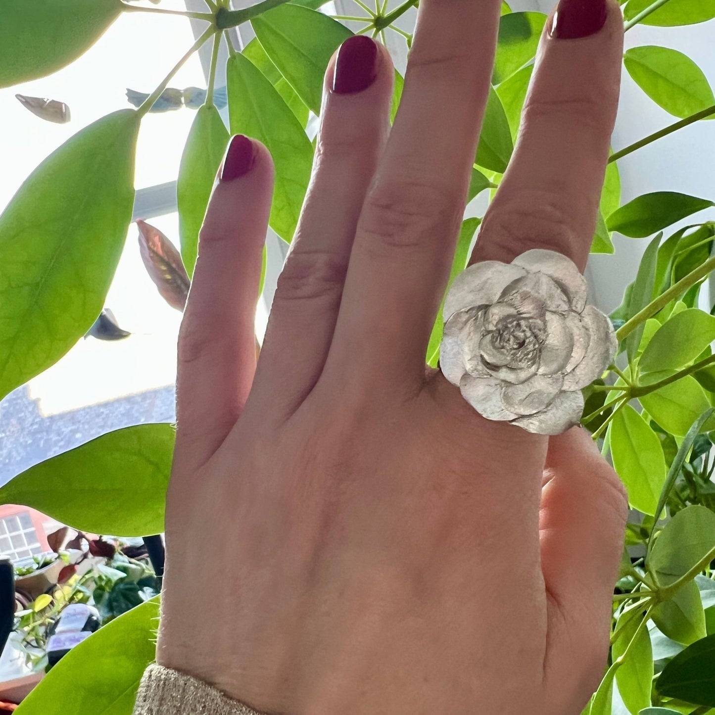 Rose Ring silver floral statement ring - 6 elements Studio