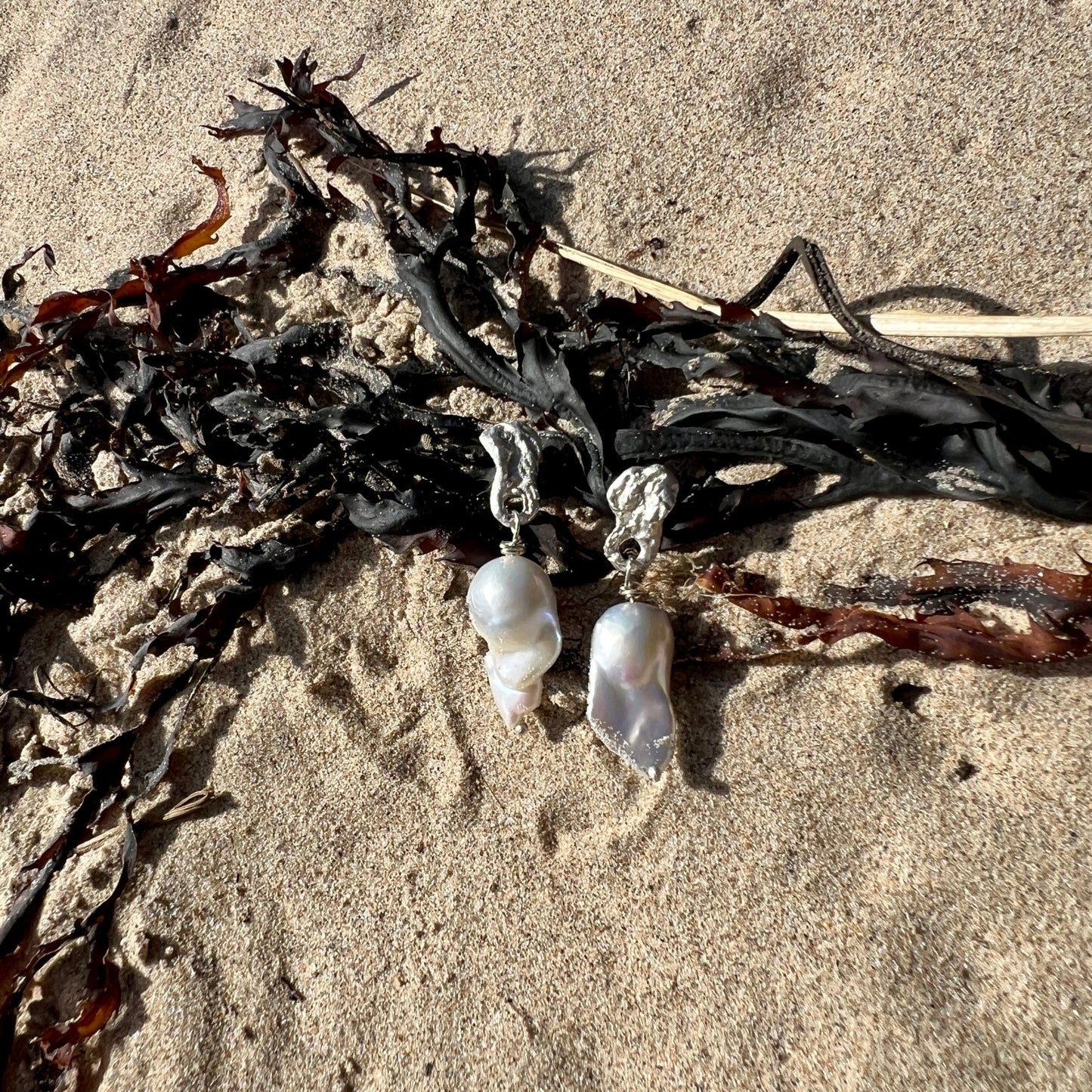 Seafoam , Fireball pearls Silver Earrings — Mythic Goddess Collection - 6 elements Studio