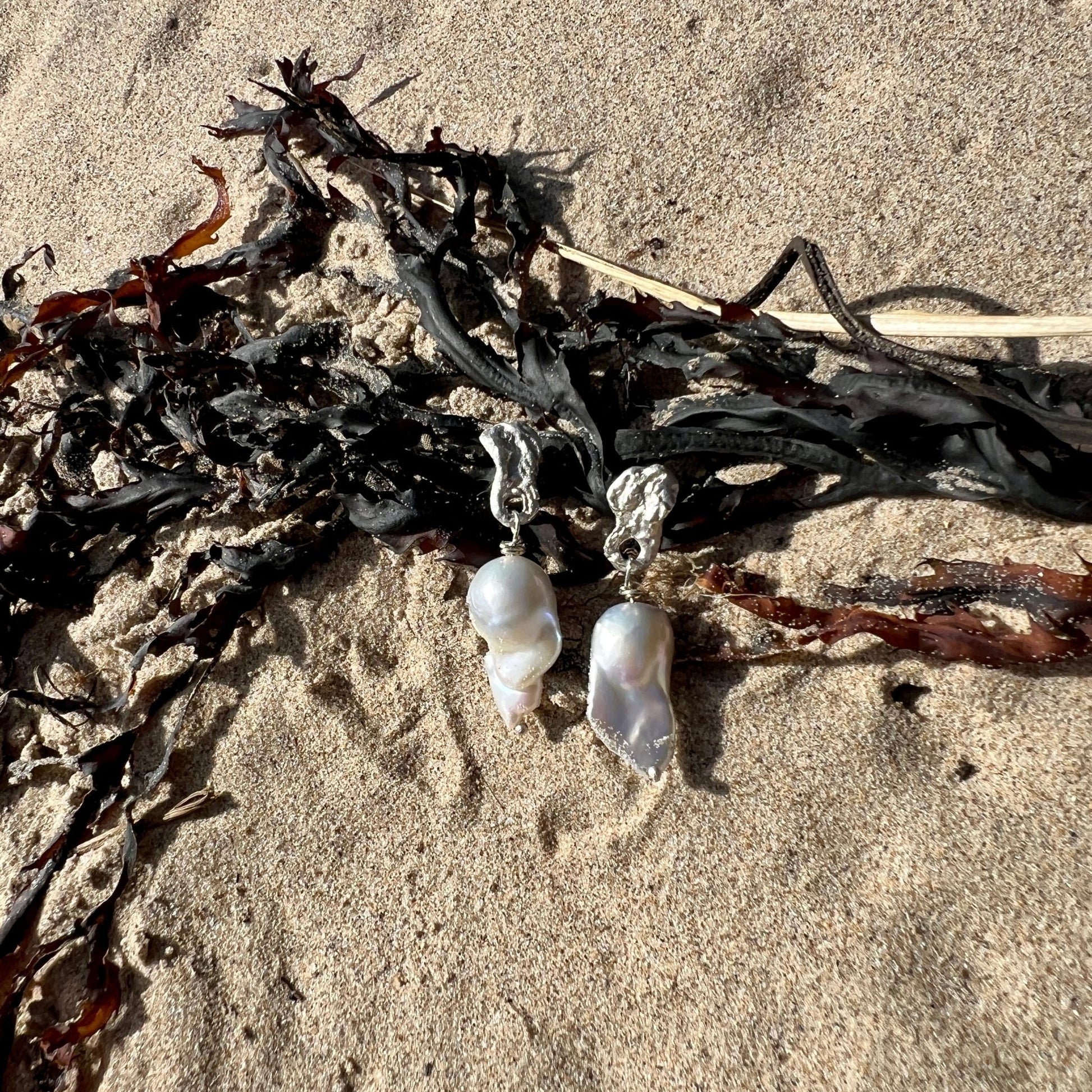 Seafoam , Fireball pearls Silver Earrings — Mythic Goddess Collection - 6 elements Studio